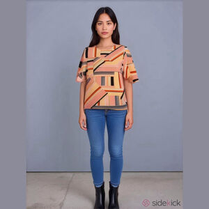 Gerry Weber Stretch T-Shirt Size 12 pink geometric design